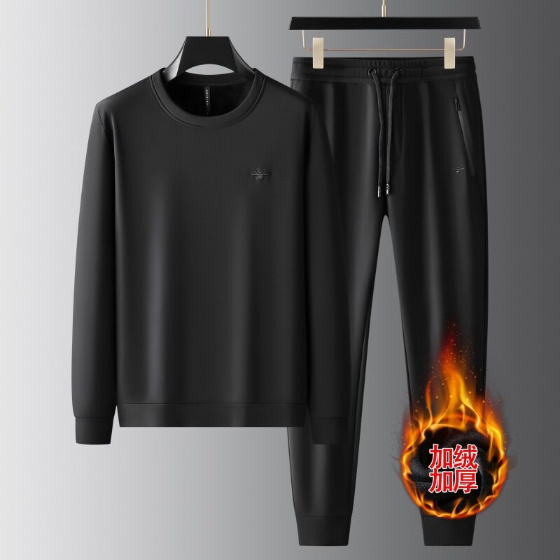 高品质春秋冬季套装男加绒加厚男士运动服套装秋款中年休闲卫衣