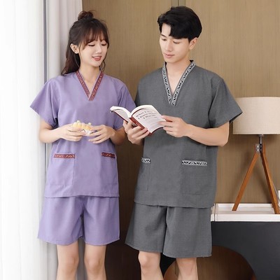 2024新款贡麻民族风吸汗透气浴服汗蒸服桑拿服艾灸服酒店男女足浴
