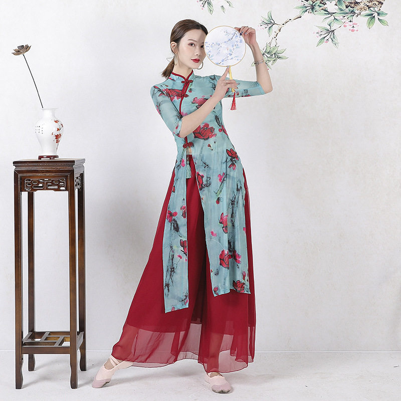 古典舞纱衣长款舞蹈旗袍飘逸演出服女中国风练功服开叉表演出服装