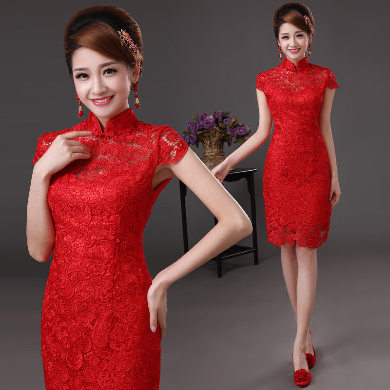 2026新款新娘结婚旗袍敬酒服中式礼服短款修身改良红色蕾丝中国风