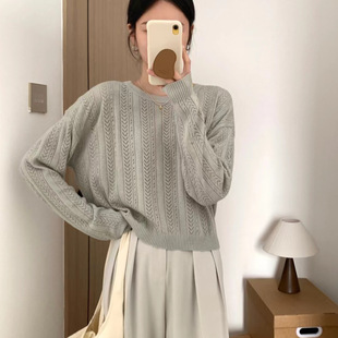 新款 针织衫 2025春装 韩系套头衫 麦穗花纹上衣短款 宽松休闲女装