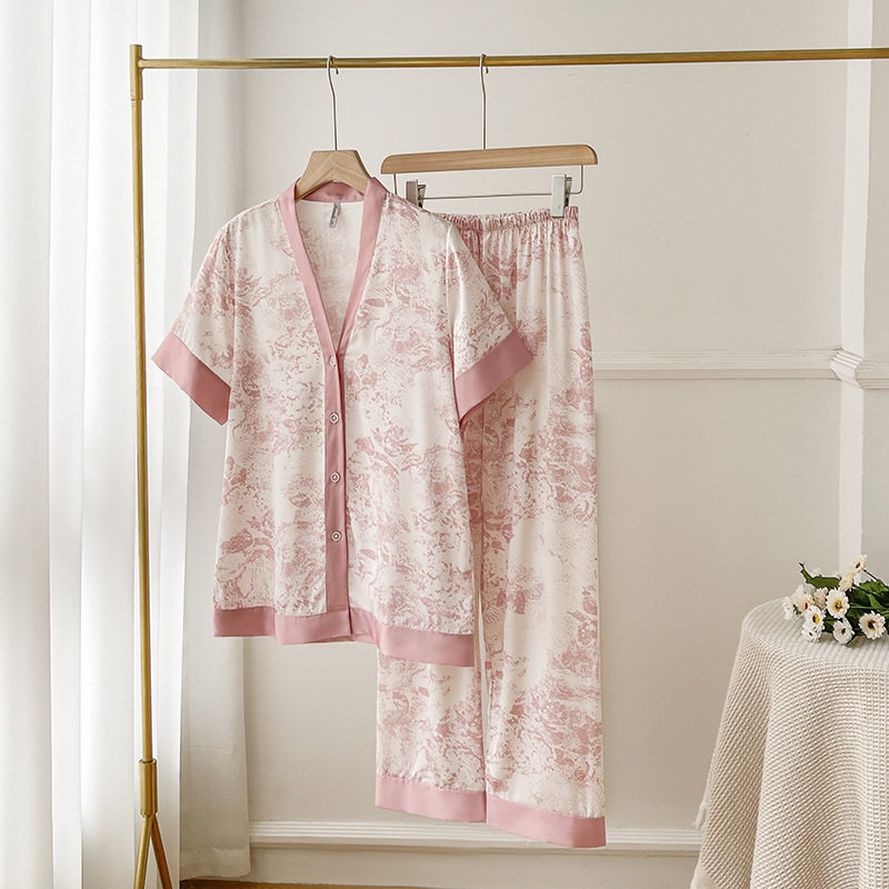 睡衣女款夏季高级感水墨2026年新款夏天冰丝女士家居服套装可外穿