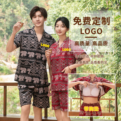 纯棉汗蒸服女2024新款高档男款桑拿服儿童浴服情侣大码带胸套装