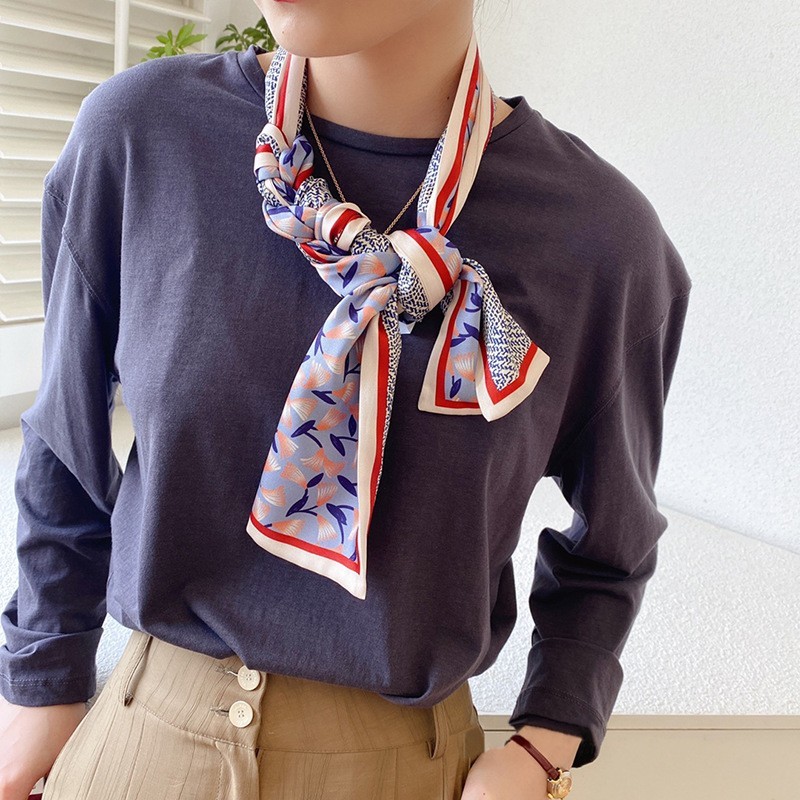 春夏新款法式复古飘带平角长条丝巾女装饰小长巾绑包包丝巾大飘带