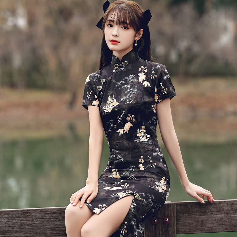 2026春夏新品改良少女旗袍 短款修身时尚旗袍学生连衣裙少女旗袍