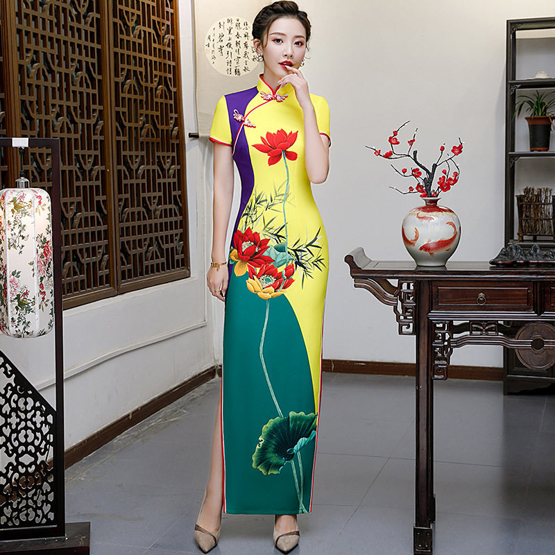 旗袍2026夏季新款走秀长款优雅显瘦中国风舞台表演演出服加大码