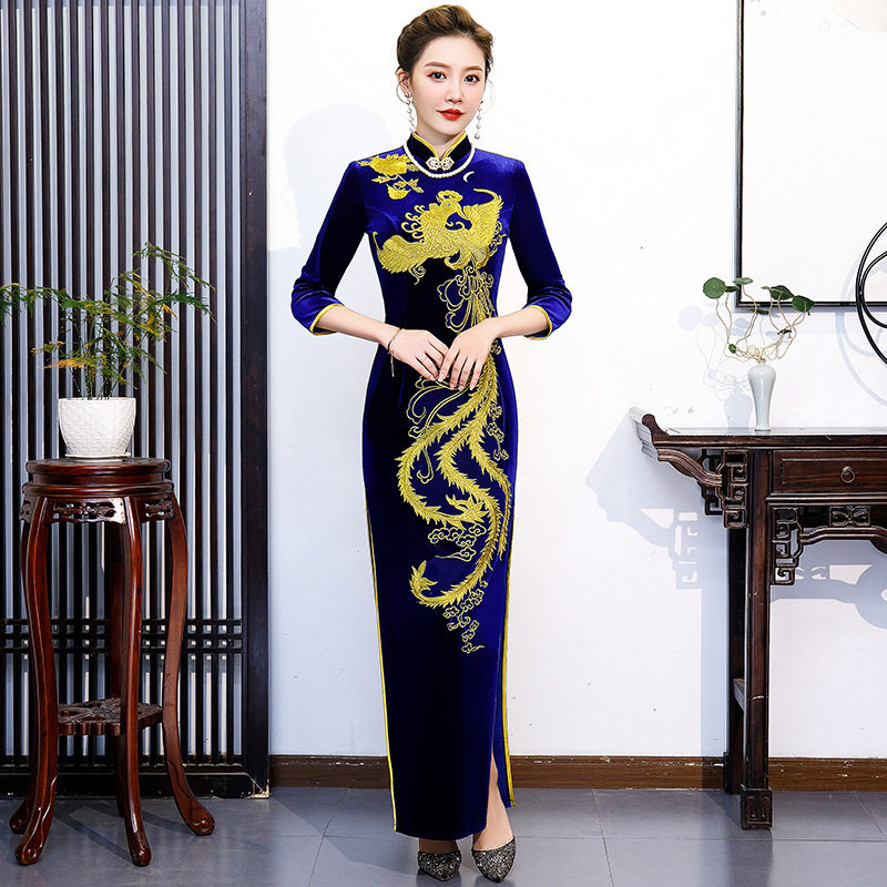 金丝绒走秀旗袍演出服优雅