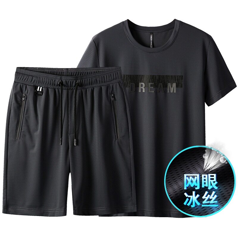 2026春夏季五分休闲裤男冰丝镂空男士套装透气超薄运动裤短裤遍档