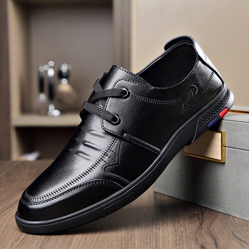 鞋男士2026春秋季商务休闲男鞋子防滑软底透气黑色软中年爸爸鞋