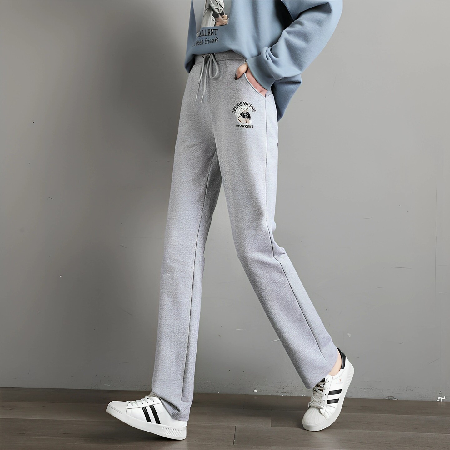 春秋夏季小熊运动裤女直筒宽松休闲裤子薄款少女初中学生纯棉卫裤