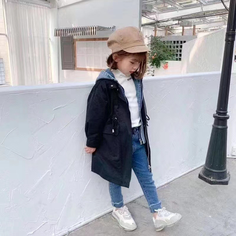 105-155CM 가을 겨울 여아 면 빨래집게 면 유래 면 중간 두께 중간 길이 면 의류 후드 면 패딩 재킷 데님 접합