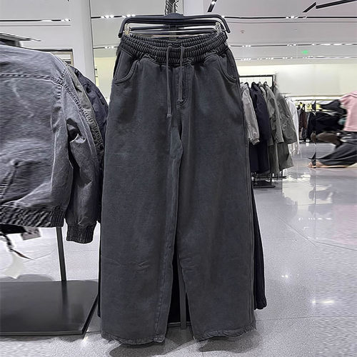 za obasov男装25秋冬新款宽腿休闲裤宽松直筒水洗线圈长裤3443414