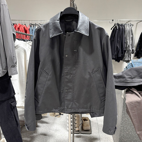 za obasov男装2025秋装新款pu皮拼接翻领宽松夹克外套上衣5070307