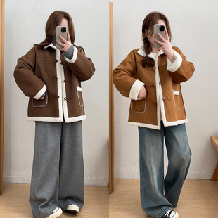 宛宛大码 胖MM高级感羊羔绒上衣 皮毛一体麂皮羊羔毛外套女秋冬新款