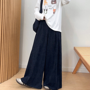 胖MM遮肉显瘦拖地长裤 宛宛大码 复古高腰阔腿裤 秋季 子 灯芯绒休闲裤