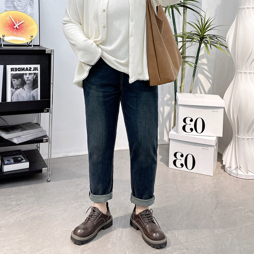 宛宛后腰松紧笑脸牛仔裤