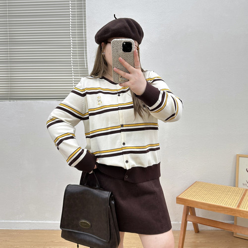 宛宛大码条纹慵懒毛衣针织衫女秋装新款胖mm宽松遮肚显瘦外穿上衣