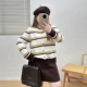 新款 女秋装 胖mm宽松遮肚显瘦外穿上衣 条纹慵懒毛衣针织衫 宛宛大码