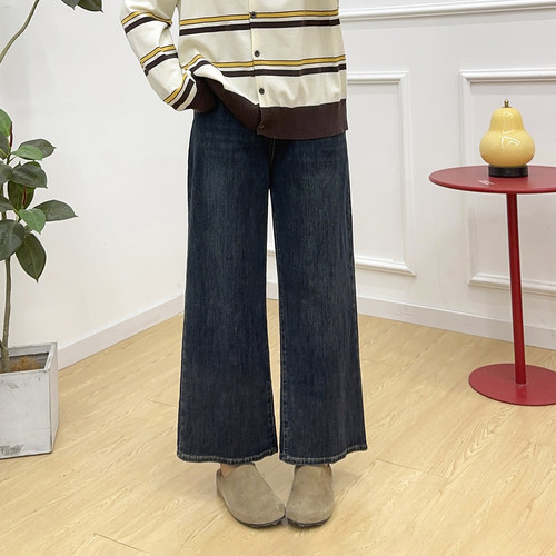 高腰弹力休闲直筒牛仔裤