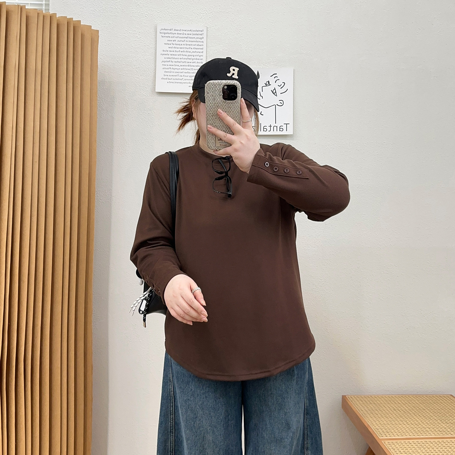 圆领纯色休闲抓绒打底衫T恤