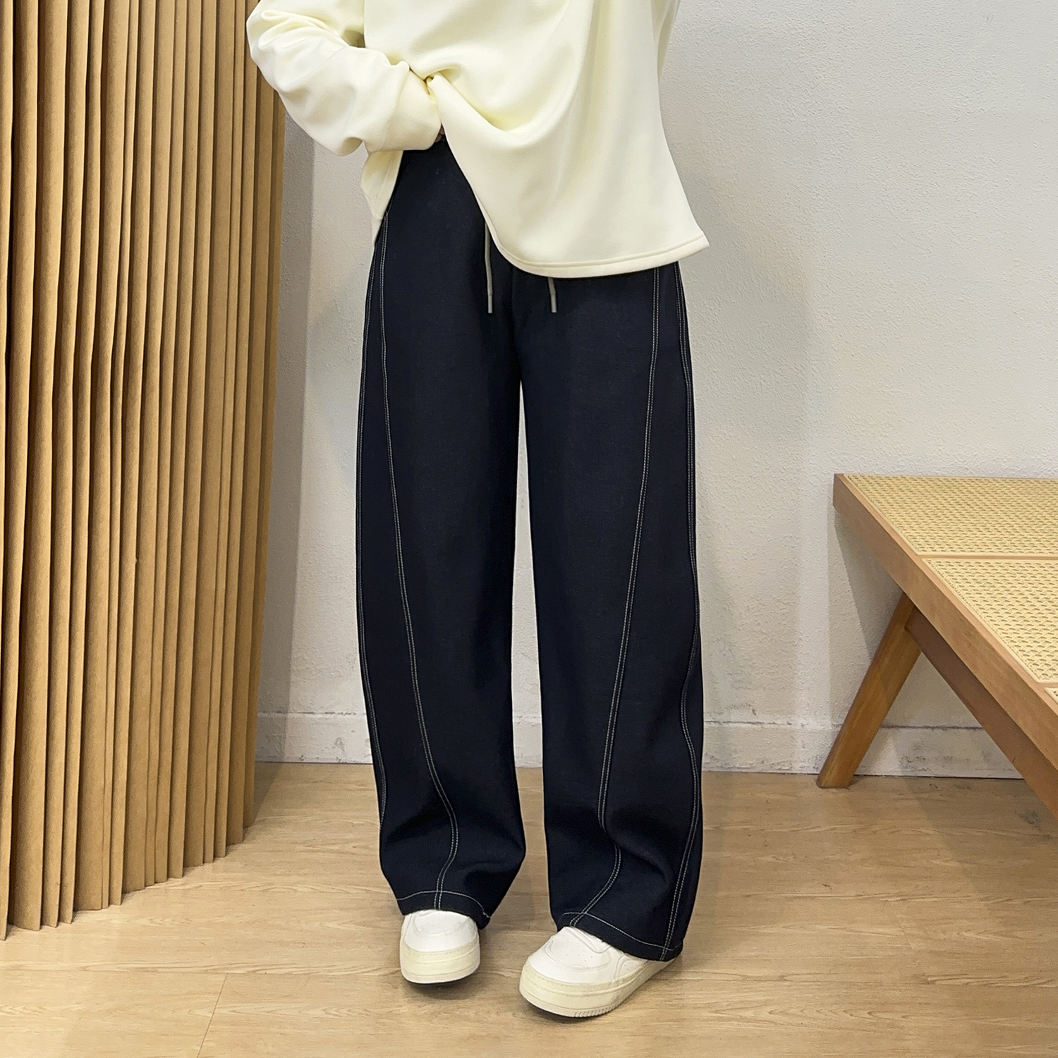 宛宛大码加绒加厚弯刀牛仔裤女秋冬胖MM阔腿香蕉裤爆款哈伦老爹裤