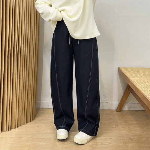 宛宛大码加绒加厚弯刀牛仔裤女秋冬胖MM阔腿香蕉裤爆款哈伦老爹裤