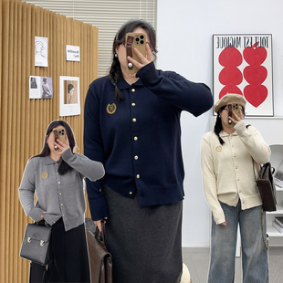 显瘦设计感针织衫 宛宛大码 修身 新款 上衣 胖MM翻领学院风毛衣秋冬季