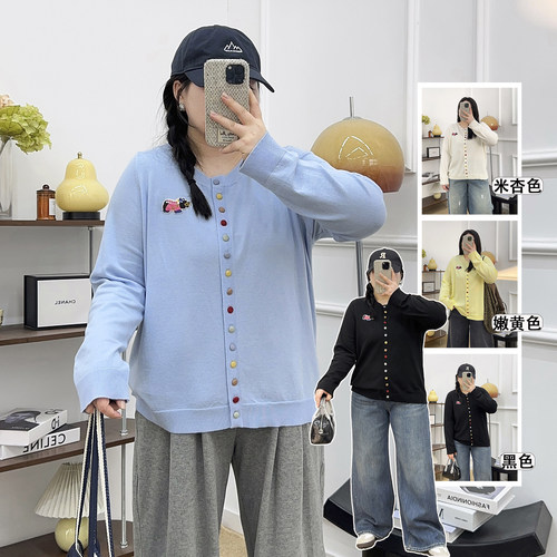 设计感卡通贴布彩扣针织开衫