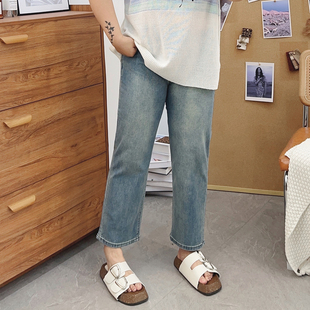 梨形身材窄版 弹力小个子九分烟管裤 直筒牛仔裤 新款 女胖mm夏季 大码