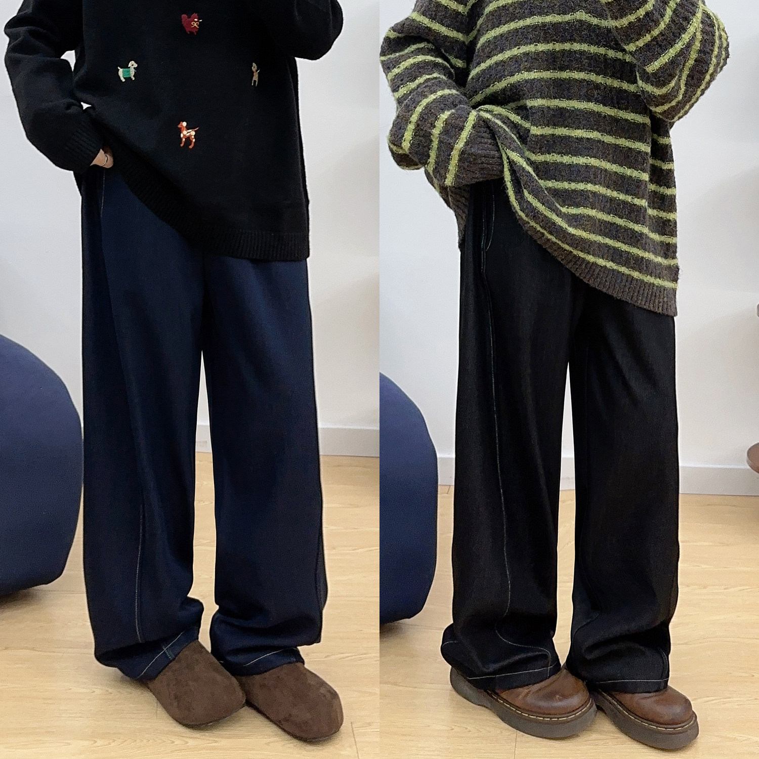 宛宛大码阔腿牛仔裤女秋冬加绒加厚胖mm宽松显瘦梨型身材直筒裤子,女装/女士精品,大码裤装,淘宝优惠券,粉丝福利购,淘宝优惠卷