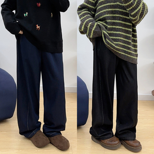 子 女秋冬加绒加厚胖mm宽松显瘦梨型身材直筒裤 宛宛大码 阔腿牛仔裤