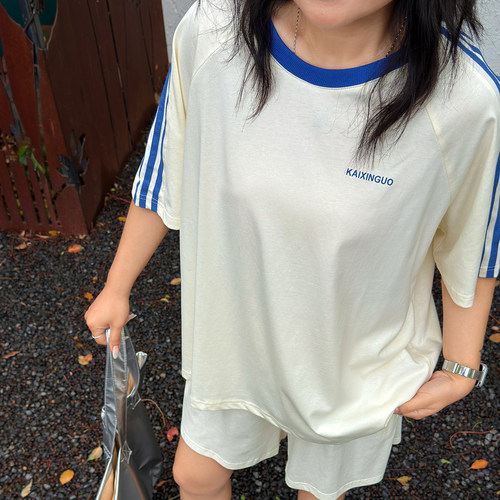 宛宛大码运动套装女夏季胖MM韩版宽松显瘦短袖短裤跑步休闲两件套