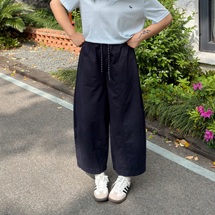 宛宛大码九分弯刀休闲阔腿裤女春夏新款胖mm宽松显瘦气球工装裤子