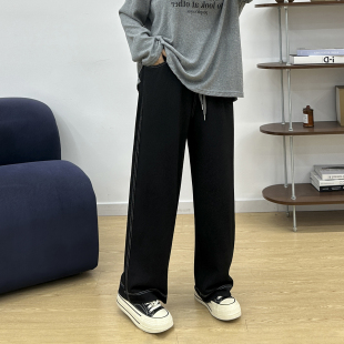 胖mm梨形身材显瘦抽绳阔腿弯刀裤 女新款 子 明线直筒牛仔裤 宛宛大码