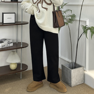 梨形显瘦胖mm裤 大码 女高腰一体绒九分裤 直筒牛仔裤 子 秋冬加绒窄版