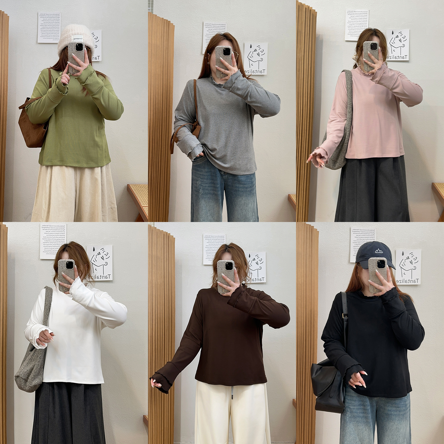 宛宛大码女装波浪花边半高领宽松打底衫胖mm修身显瘦极简打底上衣