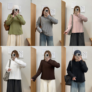 胖mm修身 波浪花边半高领宽松打底衫 显瘦极简打底上衣 女装 宛宛大码