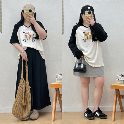 宛宛大码胖MM插肩袖T恤合集女夏季长短款可选显瘦遮肉百搭基础款