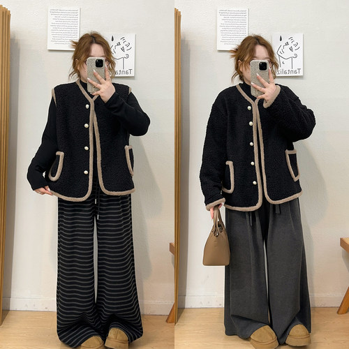 宛宛大码秋冬新款显瘦胖mm高级感盐系炸街颗粒绒毛绒外套女