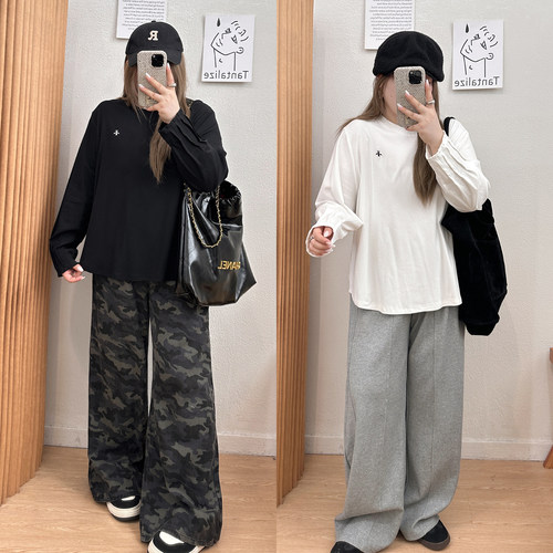 宛宛大码内搭打底衫女早秋2025新款胖mm遮肚显瘦宽松长袖t恤上衣