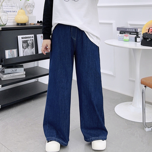 胖妹妹mm松紧高腰宽松显瘦直筒裤 女春秋季 复古阔腿牛仔裤 宛宛大码