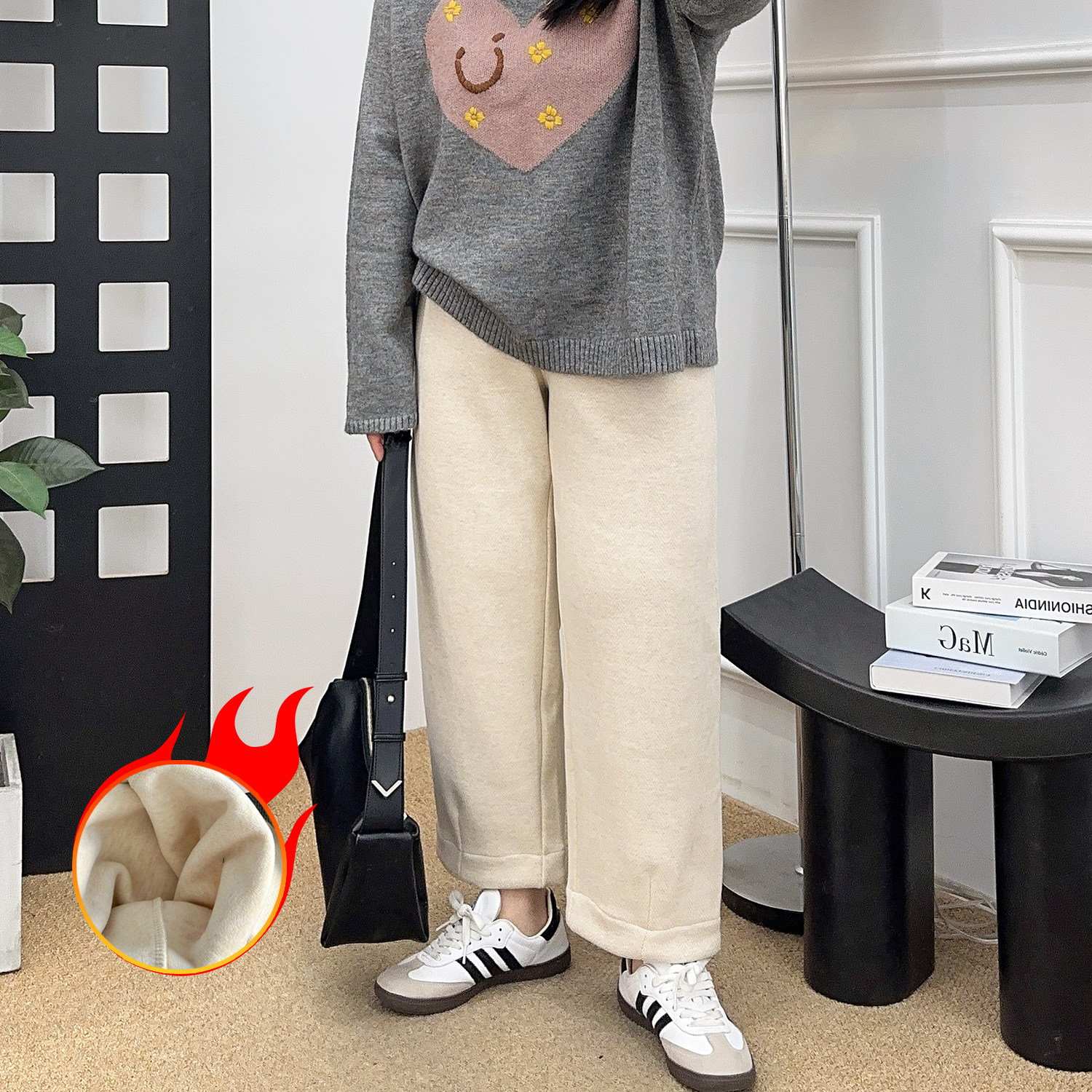 加厚加绒窄版毛呢九分哈伦裤子女秋冬胖mm高腰宽松显瘦休闲奶奶裤,女装/女士精品,大码裤装,淘宝优惠券,粉丝福利购,淘宝优惠卷