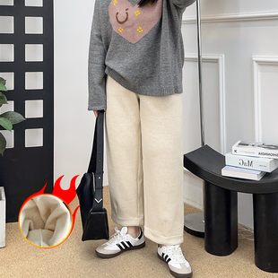 子女秋冬胖mm高腰宽松显瘦休闲奶奶裤 加厚加绒窄版 毛呢九分哈伦裤