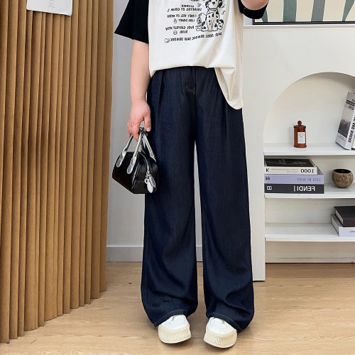 宛宛大码天丝牛仔裤女春夏季薄款胖mm显瘦宽松直筒阔腿裤高腰裤子