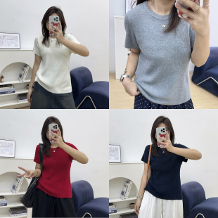 显瘦百搭针织衫 宛宛大码 新款 t恤女2026夏季 上衣 胖MM圆领字母短袖