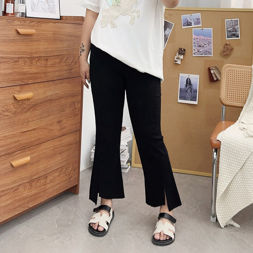 宛宛松紧高腰百搭微喇裤