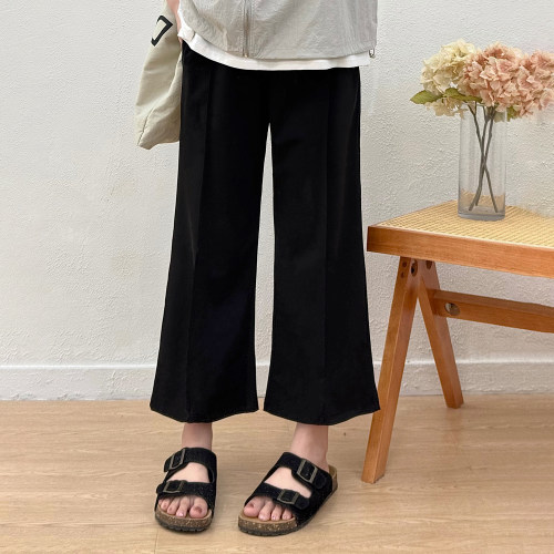 宛宛家黑色休闲宽松微喇裤女夏季薄款胖mm显瘦高腰弹力大码九分裤