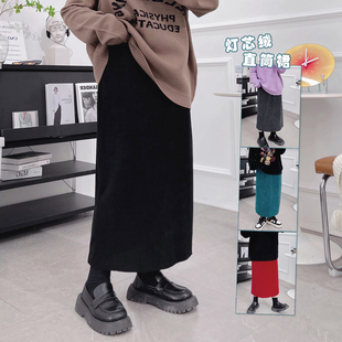 直筒a字裙 胖mm遮肚显瘦中长款 大码 高腰灯芯绒半身裙女士秋冬新款