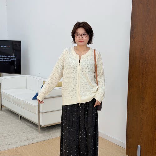 宛宛大码女装秋新款胖mm拉链温柔圆领长袖上衣内搭打底针织衫毛衣