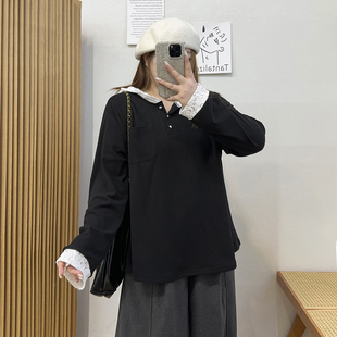 女秋冬新款 宛宛大码 打底衫 蕾丝拼接德绒长袖 胖mm连帽显瘦上衣 女装